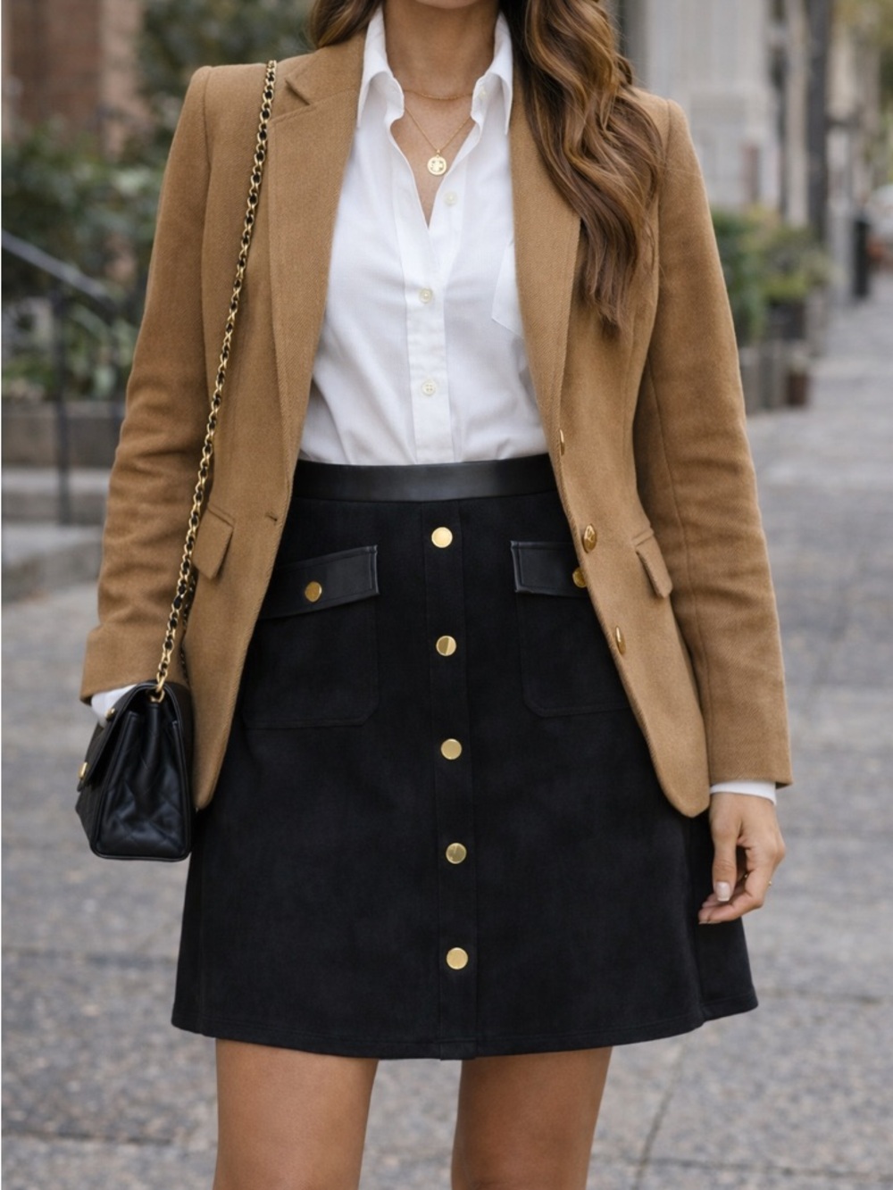 Marc New York Faux Suede Mini Skirt | Gold Buttons | XL | Chic Classic